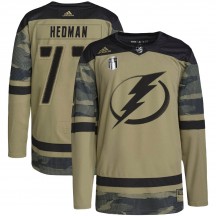 Youth Adidas Tampa Bay Lightning Victor Hedman Camo Military Appreciation Practice 2022 Stanley Cup Final Jersey - Authentic