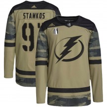 Youth Adidas Tampa Bay Lightning Steven Stamkos Camo Military Appreciation Practice 2022 Stanley Cup Final Jersey - Authentic