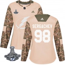 Women's Adidas Tampa Bay Lightning Mikhail Sergachev Camo Veterans Day Practice 2020 Stanley Cup Champions Jersey - Authentic
