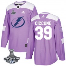 Men's Adidas Tampa Bay Lightning Enrico Ciccone Purple Fights Cancer Practice 2020 Stanley Cup Champions Jersey - Authentic