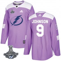 Men's Adidas Tampa Bay Lightning Tyler Johnson Purple Fights Cancer Practice 2020 Stanley Cup Champions Jersey - Authentic