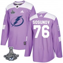 Men's Adidas Tampa Bay Lightning Oleg Sosunov Purple Fights Cancer Practice 2020 Stanley Cup Champions Jersey - Authentic