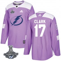 Youth Adidas Tampa Bay Lightning Wendel Clark Purple Fights Cancer Practice 2020 Stanley Cup Champions Jersey - Authentic