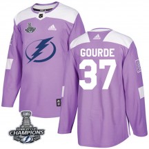 Youth Adidas Tampa Bay Lightning Yanni Gourde Purple Fights Cancer Practice 2020 Stanley Cup Champions Jersey - Authentic