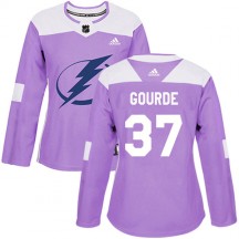 Women's Adidas Tampa Bay Lightning Yanni Gourde Purple Fights Cancer Practice Jersey - Authentic