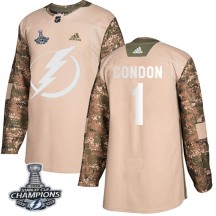 Youth Adidas Tampa Bay Lightning Mike Condon Camo Veterans Day Practice 2020 Stanley Cup Champions Jersey - Authentic