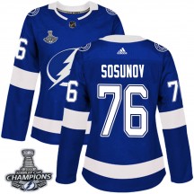 Women's Adidas Tampa Bay Lightning Oleg Sosunov Blue Home 2020 Stanley Cup Champions Jersey - Authentic