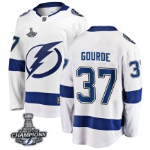 Men's Fanatics Branded Tampa Bay Lightning Yanni Gourde White Away 2020 Stanley Cup Champions Jersey - Breakaway