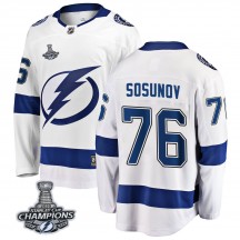 Men's Fanatics Branded Tampa Bay Lightning Oleg Sosunov White Away 2020 Stanley Cup Champions Jersey - Breakaway