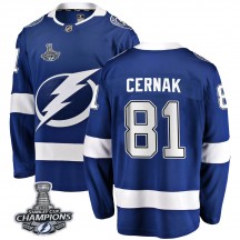 Men's Fanatics Branded Tampa Bay Lightning Erik Cernak Blue Home 2020 Stanley Cup Champions Jersey - Breakaway