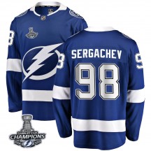 Men's Fanatics Branded Tampa Bay Lightning Mikhail Sergachev Blue Home 2020 Stanley Cup Champions Jersey - Breakaway