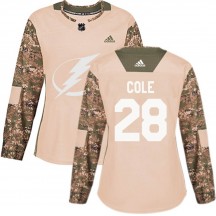 Women's Adidas Tampa Bay Lightning Ian Cole Camo Veterans Day Practice Jersey - Authentic
