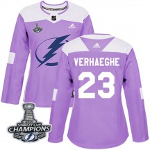 Women's Adidas Tampa Bay Lightning Carter Verhaeghe Purple Fights Cancer Practice 2020 Stanley Cup Champions Jersey - Authentic
