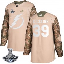 Men's Adidas Tampa Bay Lightning Enrico Ciccone Camo Veterans Day Practice 2020 Stanley Cup Champions Jersey - Authentic