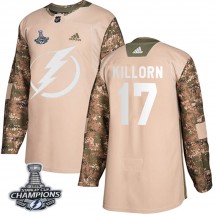 Men's Adidas Tampa Bay Lightning Alex Killorn Camo Veterans Day Practice 2020 Stanley Cup Champions Jersey - Authentic