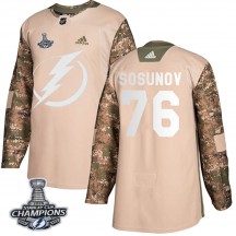 Men's Adidas Tampa Bay Lightning Oleg Sosunov Camo Veterans Day Practice 2020 Stanley Cup Champions Jersey - Authentic