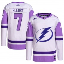 Men's Adidas Tampa Bay Lightning Haydn Fleury White/Purple Hockey Fights Cancer Primegreen Jersey - Authentic