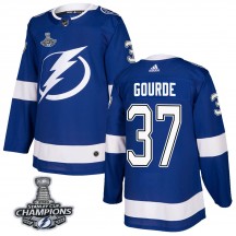 Men's Adidas Tampa Bay Lightning Yanni Gourde Blue Home 2020 Stanley Cup Champions Jersey - Authentic