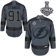 Men's Reebok Tampa Bay Lightning Steven Stamkos Charcoal Cross Check Fashion 2015 Stanley Cup Patch Jersey - Authentic