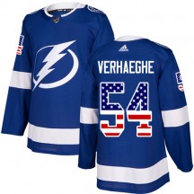 Men's Adidas Tampa Bay Lightning Carter Verhaeghe Blue USA Flag Fashion Jersey - Authentic