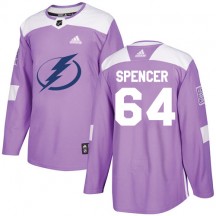 Men's Adidas Tampa Bay Lightning Matthew Spencer Purple Fights Cancer Practice Jersey - Authentic