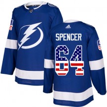 Men's Adidas Tampa Bay Lightning Matthew Spencer Blue USA Flag Fashion Jersey - Authentic