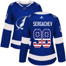 Women's Adidas Tampa Bay Lightning Mikhail Sergachev Blue USA Flag Fashion Jersey - Authentic