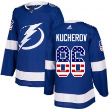 Men's Adidas Tampa Bay Lightning Nikita Kucherov Blue USA Flag Fashion Jersey - Authentic