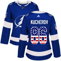 Women's Adidas Tampa Bay Lightning Nikita Kucherov Blue USA Flag Fashion Jersey - Authentic