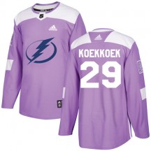 Men's Adidas Tampa Bay Lightning Slater Koekkoek Purple Fights Cancer Practice Jersey - Authentic