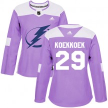 Women's Adidas Tampa Bay Lightning Slater Koekkoek Purple Fights Cancer Practice Jersey - Authentic