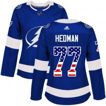 Women's Adidas Tampa Bay Lightning Victor Hedman Blue USA Flag Fashion Jersey - Authentic