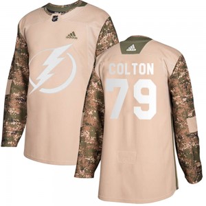 Men's Adidas Tampa Bay Lightning Ross Colton Camo Veterans Day Practice Jersey - Authentic