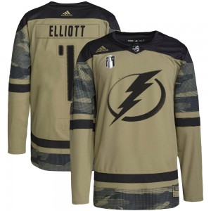Youth Adidas Tampa Bay Lightning Brian Elliott Camo Military Appreciation Practice 2022 Stanley Cup Final Jersey - Authentic