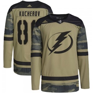 Men's Adidas Tampa Bay Lightning Nikita Kucherov Camo Military Appreciation Practice Jersey - Authentic