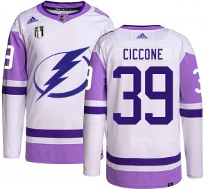 Men's Adidas Tampa Bay Lightning Enrico Ciccone Hockey Fights Cancer 2022 Stanley Cup Final Jersey - Authentic