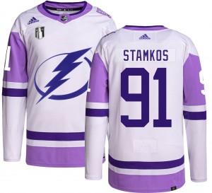 Men's Adidas Tampa Bay Lightning Steven Stamkos Hockey Fights Cancer 2022 Stanley Cup Final Jersey - Authentic