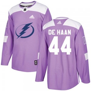 Men's Adidas Tampa Bay Lightning Calvin de Haan Purple Fights Cancer Practice Jersey - Authentic