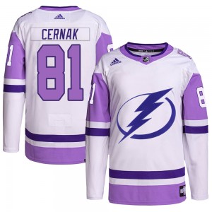 Youth Adidas Tampa Bay Lightning Erik Cernak White/Purple Hockey Fights Cancer Primegreen Jersey - Authentic