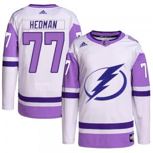 Youth Adidas Tampa Bay Lightning Victor Hedman White/Purple Hockey Fights Cancer Primegreen Jersey - Authentic