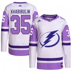 Youth Adidas Tampa Bay Lightning Nikolai Khabibulin White/Purple Hockey Fights Cancer Primegreen Jersey - Authentic
