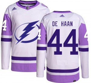 Youth Adidas Tampa Bay Lightning Calvin de Haan Hockey Fights Cancer Jersey - Authentic
