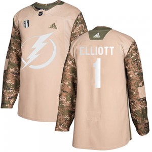 Youth Adidas Tampa Bay Lightning Brian Elliott Camo Veterans Day Practice 2022 Stanley Cup Final Jersey - Authentic