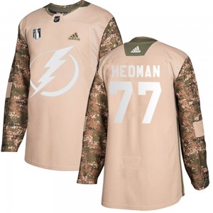 Youth Adidas Tampa Bay Lightning Victor Hedman Camo Veterans Day Practice 2022 Stanley Cup Final Jersey - Authentic