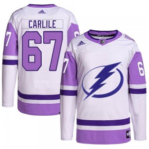 Youth Adidas Tampa Bay Lightning Declan Carlile White/Purple Hockey Fights Cancer Primegreen 2022 Stanley Cup Final Jersey - Aut