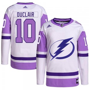 Youth Adidas Tampa Bay Lightning Anthony Duclair White/Purple Hockey Fights Cancer Primegreen 2022 Stanley Cup Final Jersey - Au