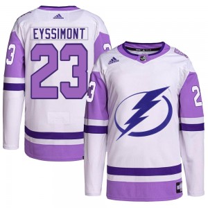 Youth Adidas Tampa Bay Lightning Michael Eyssimont White/Purple Hockey Fights Cancer Primegreen 2022 Stanley Cup Final Jersey - 