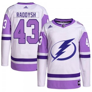 Youth Adidas Tampa Bay Lightning Darren Raddysh White/Purple Hockey Fights Cancer Primegreen 2022 Stanley Cup Final Jersey - Aut