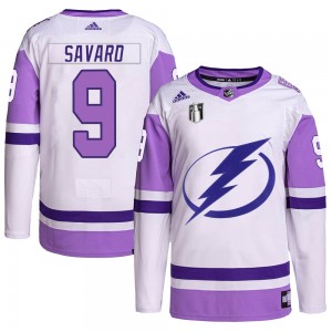 Youth Adidas Tampa Bay Lightning Denis Savard White/Purple Hockey Fights Cancer Primegreen 2022 Stanley Cup Final Jersey - Authe