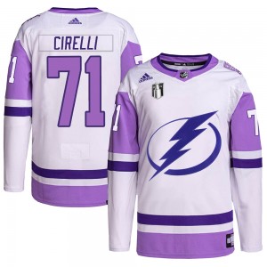 Men's Adidas Tampa Bay Lightning Anthony Cirelli White/Purple Hockey Fights Cancer Primegreen 2022 Stanley Cup Final Jersey - Au